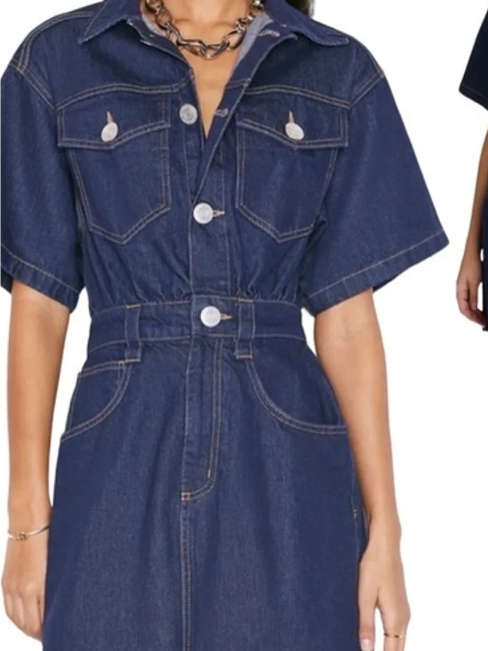Frame Denim Indigo Short-Sleeve Button Midi Dress